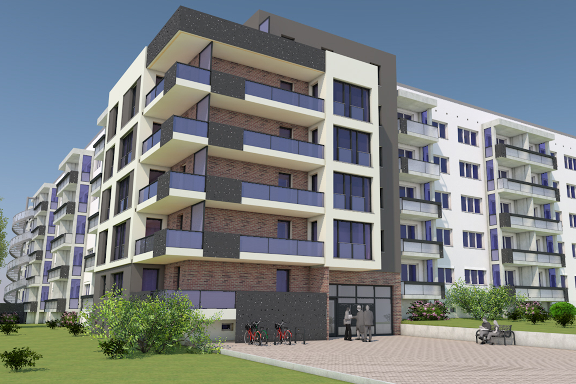 Visualisierter Wohnblock im Neukirchener Weg 1 - 11